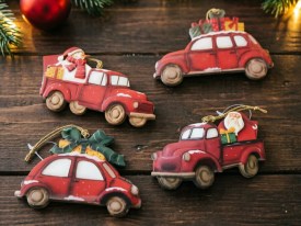 Adorno madera Navidad VEHICULOS ROJOS 